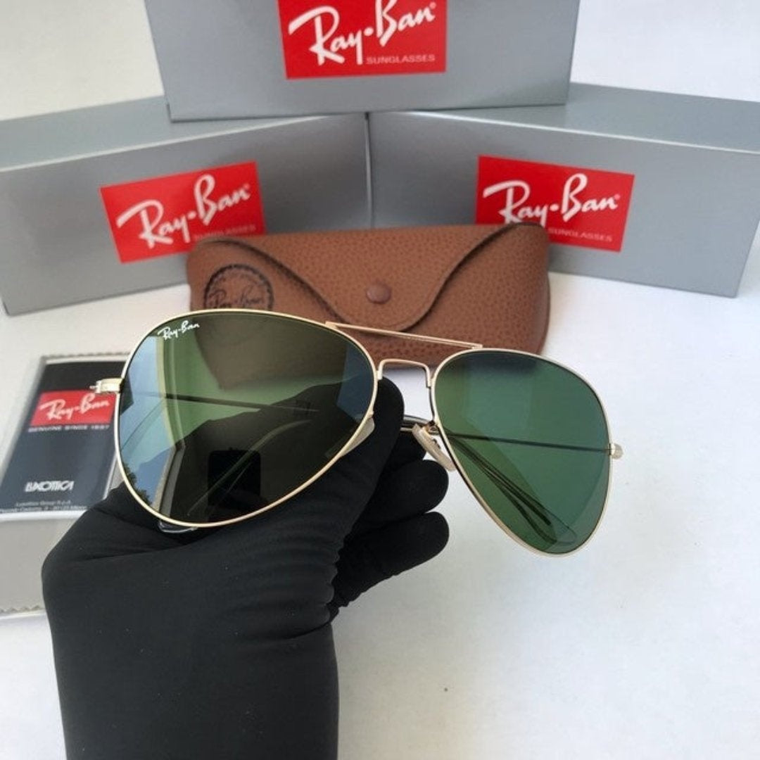 Lunettes de Soleil Aviateur RB en Verres de Cristal (Étui en Cuir Synthétique + Certificat)