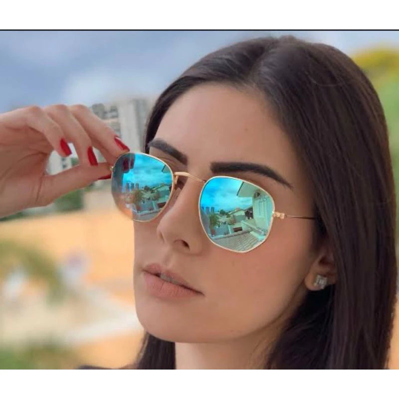 Lunettes de Soleil Hexagonales RB Unisexe avec Protection UV400 + Étui en Cuir Synthétique