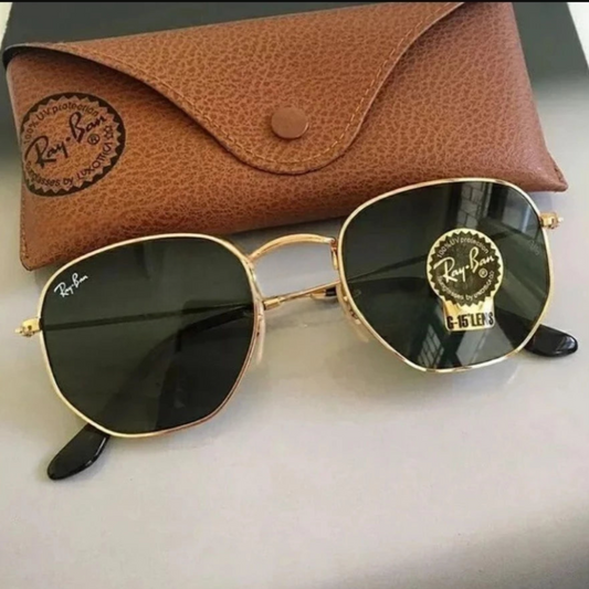 Lunettes de Soleil Hexagonales RB Unisexe avec Protection UV400 + Étui en Cuir Synthétique